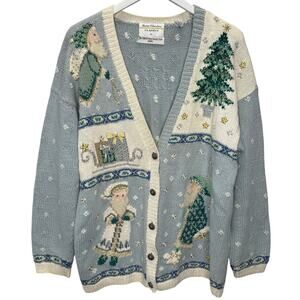Vintage 1995 Marisa Christina Father Christmas Cardigan Sweater Size L Santa
